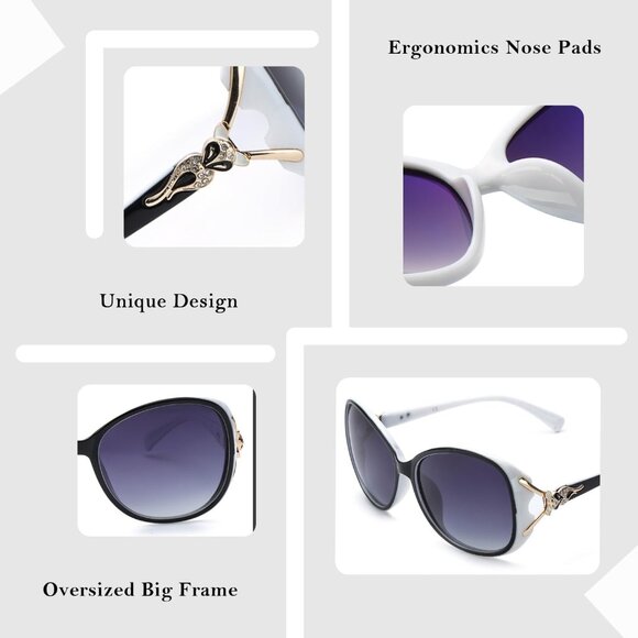 Women Black&White Frame Grey Lens Trendy Polarized Oversized Big Sunglasses